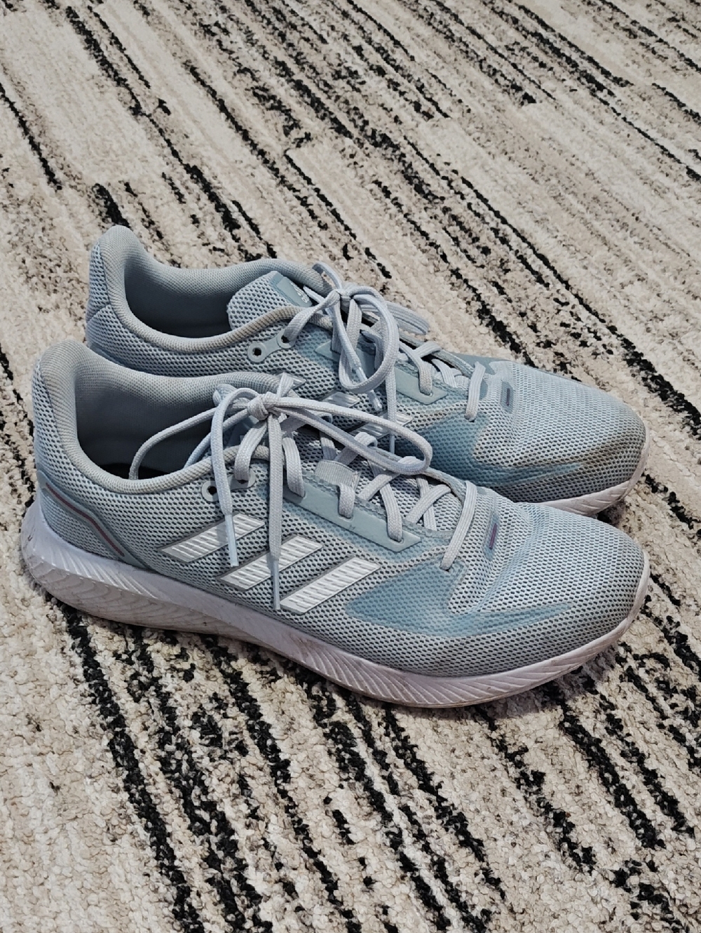 adidas Pale Blue Mesh Athletic Sneakers with White Stripes